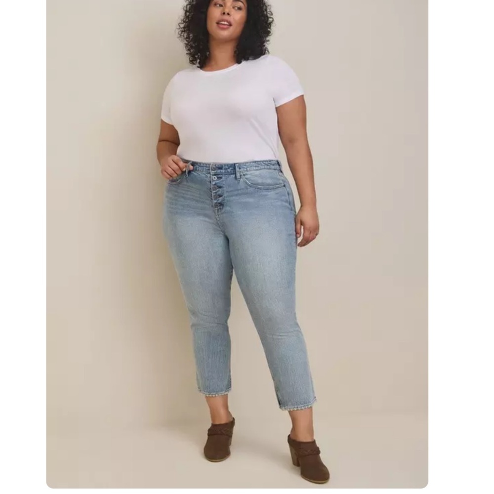 Torrid Mom Straight Vintage Stretch High-Rise Slit Ankle Jean